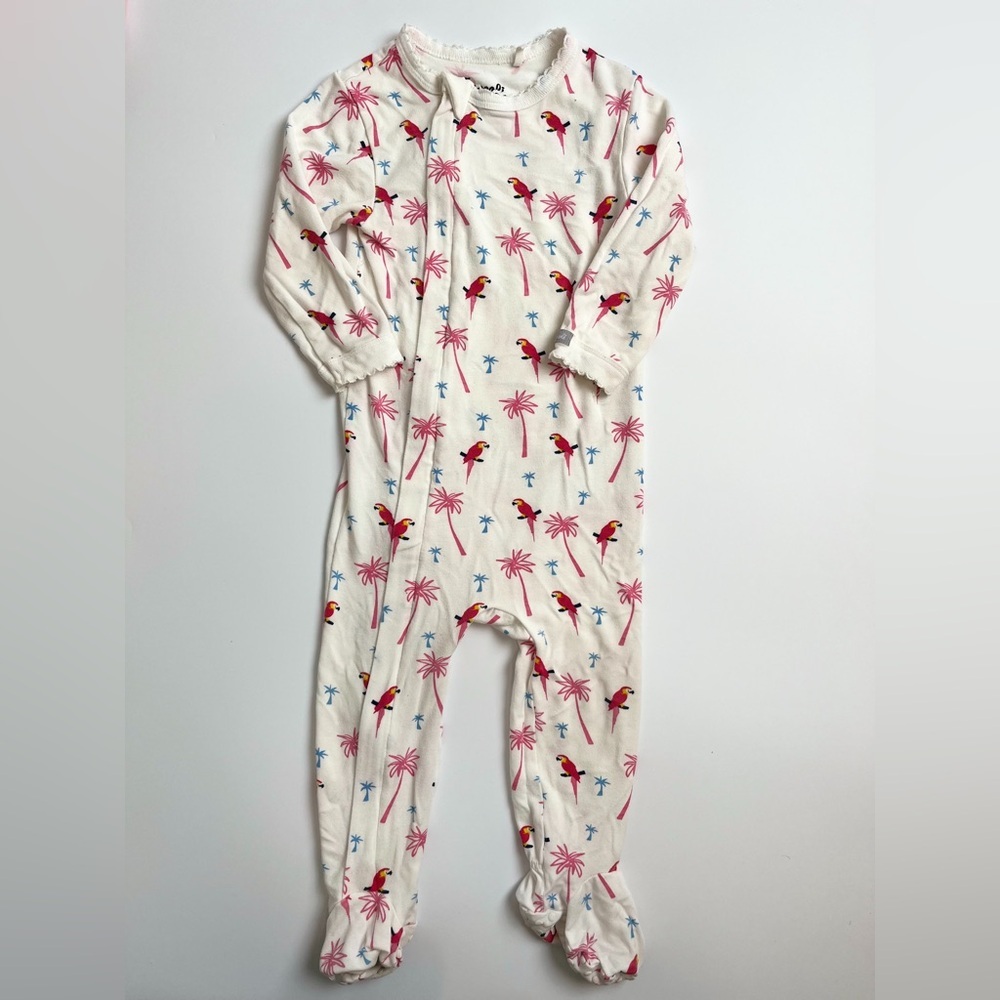 Coccoli White and Pink Floral Footie One Piece- Parrots & Palm Trees